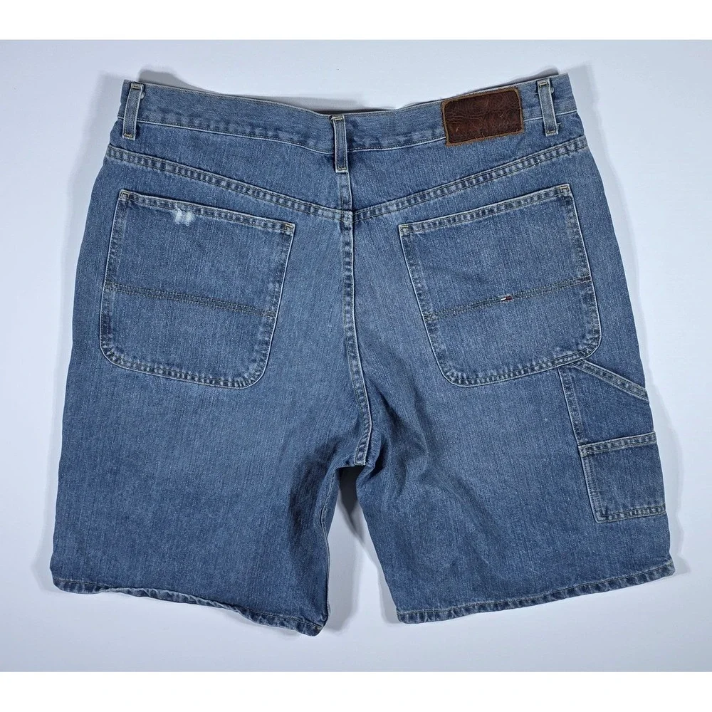 Tommy Hilfiger Mens Blue Denim Carpenter Shorts Medium Wash Size 38 Hammer Loop